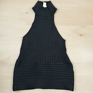 Vintage Cache 90s Y2K Black Silk ribbed halter neck sleeveless top Size M